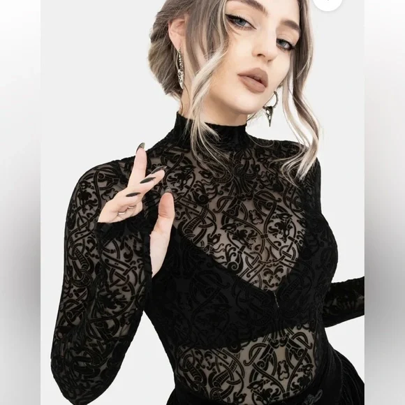 Disturbia Black Sheer Lace Blouse - Picture 1 of 8